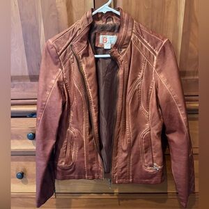 Bernardo B Brown Faux Leather Moto Jacket Zip Front Small